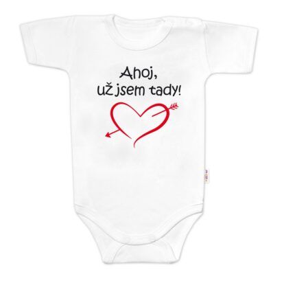Body krátky rukáv s vtipným textom Baby Nellys, Ahoj už jsem tady! - biele, veľ. 68
