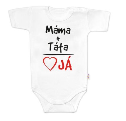 Body krátky rukáv s vtipným textom Baby Nellys, Máma+Táta, biele