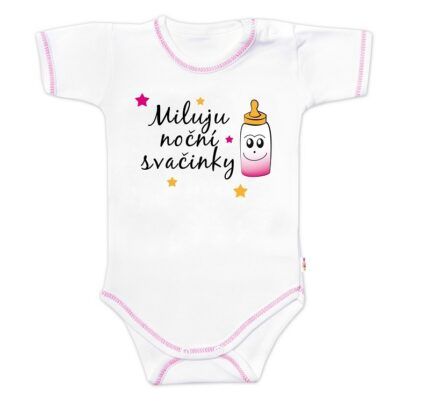 Body krátky rukáv s vtipným textom Baby Nellys, Miluju noční svačinky, veľ. 68, holka