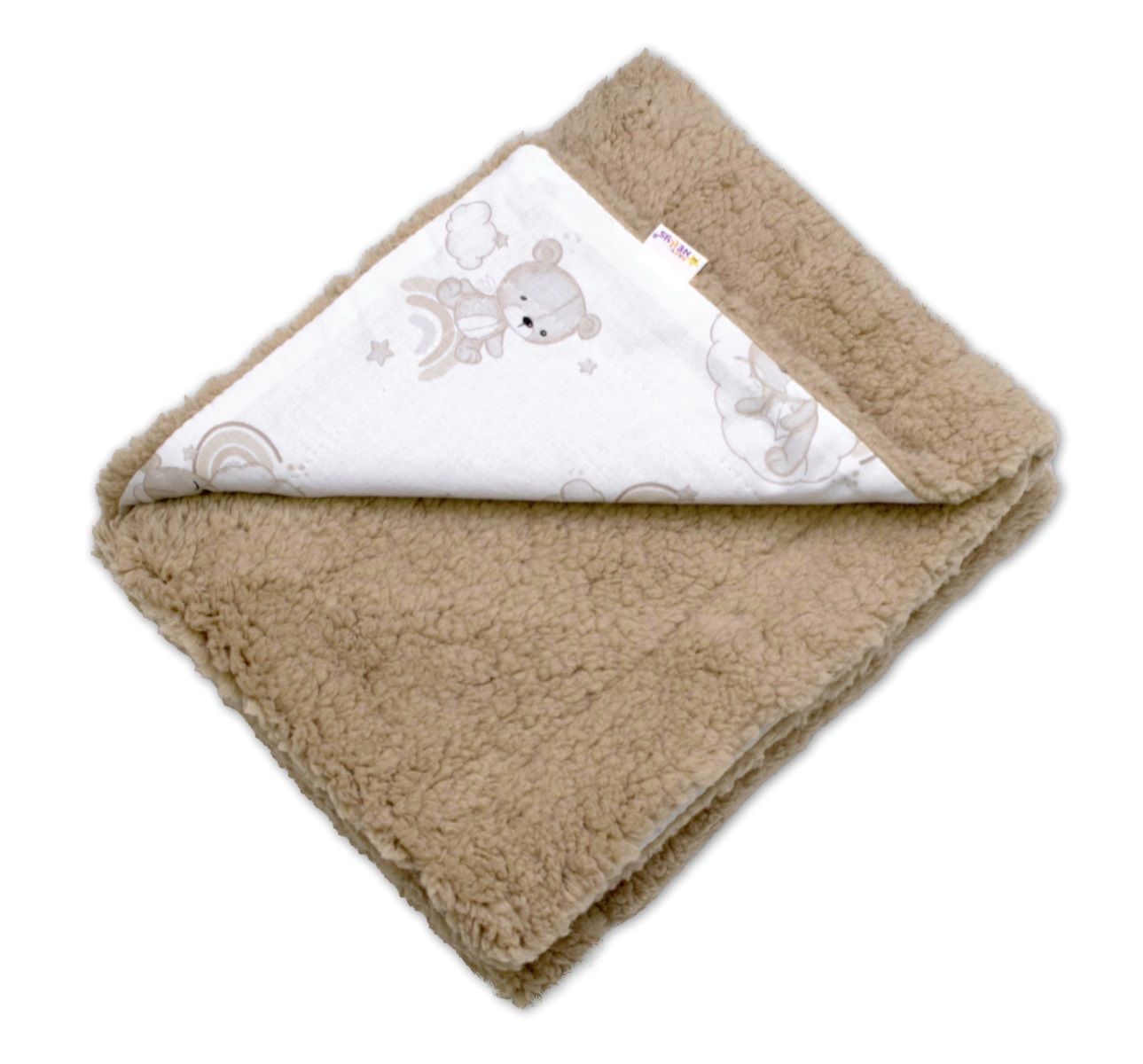 detska-luxusna-obojstranna-deka-90x75-cm-maly-medvedik-biela-hneda