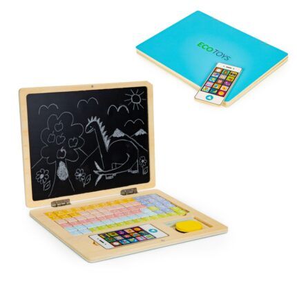 Detská magnetická edukačná tabuľa laptop písmenká a čísla. modrá
