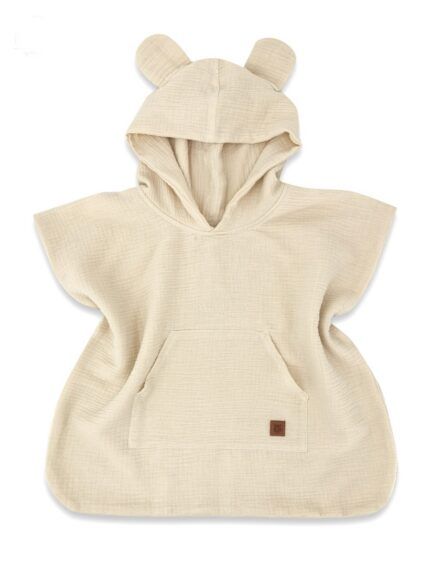 Detské mušelínové pončo lux s kapucňou Teddy, rýchloschnúci, béžové, 110/122