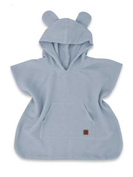 Detské mušelínové. pončo lux s kapucňou Teddy, rýchloschnúci, jeans