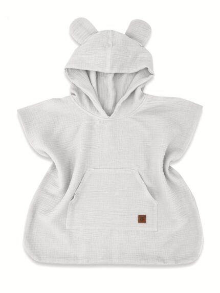 Detské mušelínové pončo lux s kapucňou Teddy, rýchloschnúci, šedé