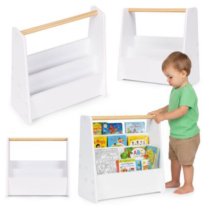 Detský Montessori regál na knihy a organizér, 3 úrovne, biely