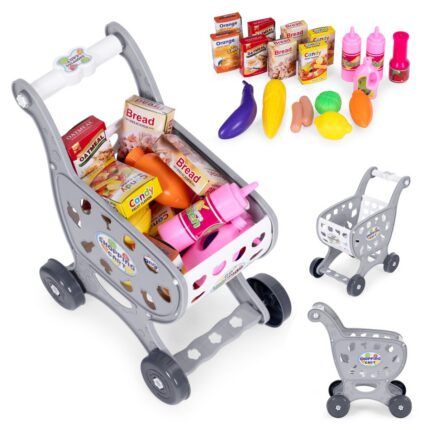 Detský nákupný vozík do supermarketu - šedý