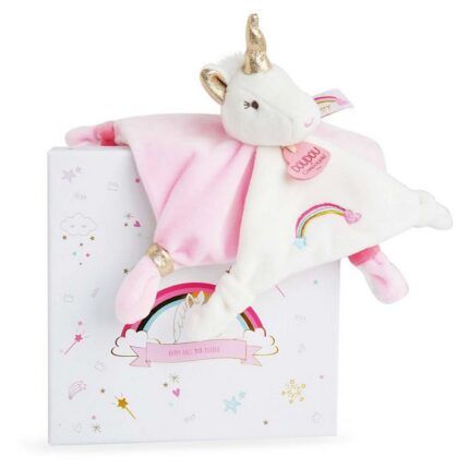 Doudou Darčeková sada - plyšový muchláčik jednorožec ružový 20 cm