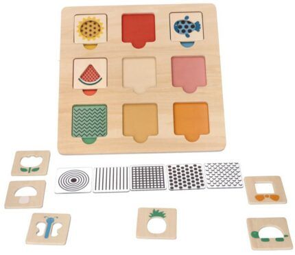 Drevená aktívna vkladačka/puzzle so vzormi, prírodná