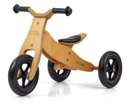 Drevené odrážadlo Cool Milly Mally 2v1 – trojkolka aj bicykel, prírodné