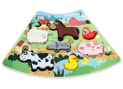 Drevené puzzle Veselá farma prepojiteľné, 7 dielkov