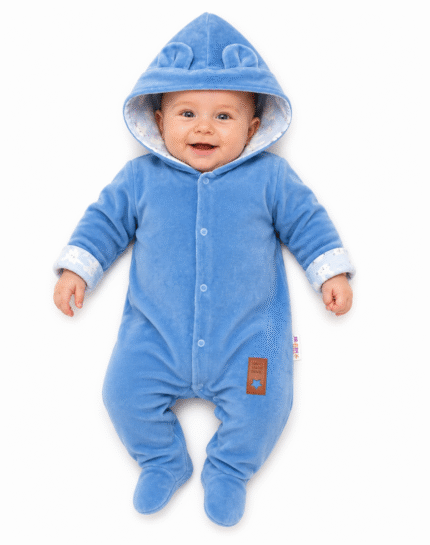 Dvojvrstvový velúrový overal s kapucňou New Bunny, modrý, veľ. 86