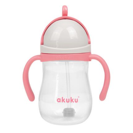 Fľaška s slamkou a závažím 280 ml 9m+, bez BPA, ružová
