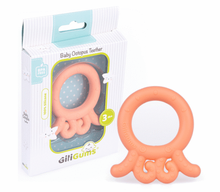 Giligums Silikónové hryzadlo pre deti – chladiteľné, BPA Free, marhuľové, 1 ks