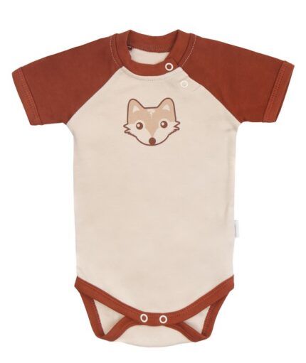 Mamatti Detské body kr. rukáv, Baby Fox - béžová/hnedá, veľ. 86