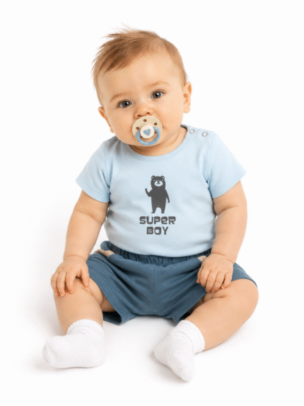 Mamatti Dojčenské body krátky rukáv Bear - mätové, veľ. 74
