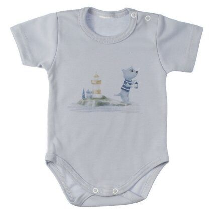 MBaby Bavlnené body s krátkym rukávom, Maják, sivé. veľ. 80