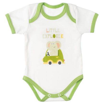 MBaby Bavlnené body s krátkym rukávom, Sloníča Little Explorer, bielo/zelené