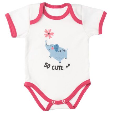 MBaby Bavlnené body s krátkym rukávom, Sloníča So Cute, bielo/červené, veľ. 62