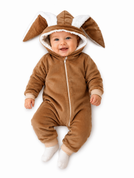 Menčestrová kombinézka /overal s kožušinkou Cute Bunny - hnedá