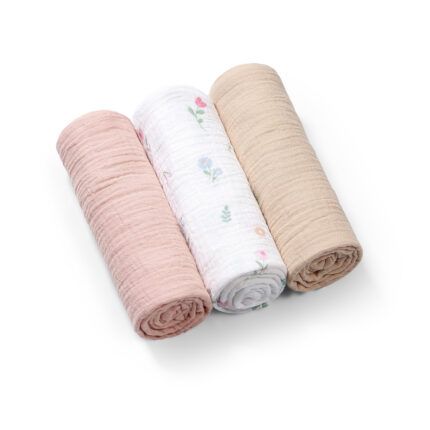 Mušelínové - super mäkké plienky BabyOno, 3ks - béžová/pudrová flowers