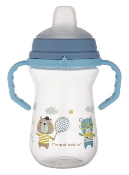 Nevylievací hrnček Canpol Babies s mäkkým náustkom - Bonjour, modrý, 250 ml