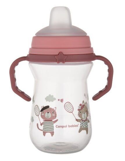 Nevylievací hrnček Canpol Babies s mäkkým náustkom - Bonjour, ružový, 250 ml