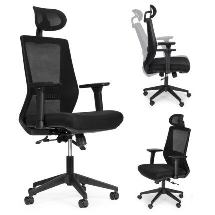 Otočné kancelárske kreslo s ergonomicky tvarovaným operadlom a opierkou hlavy