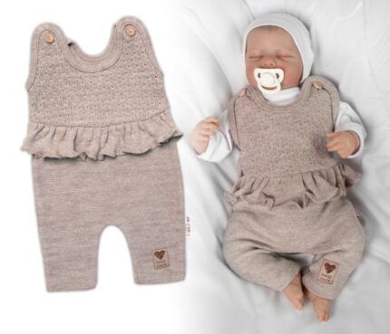 Pletené láclové nohavice Girl s volánikom, Baby Nellys, béžové, veľ. 68
