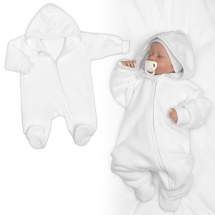 Pletený overal s kapucňou, CUTE - biely, veľ. 74