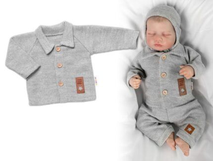Pletený svetrík s gombíkmi Boy, Baby Nellys, sivý