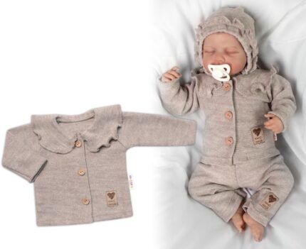 Pletený svetrík s volánikom Girl, Baby Nellys, béžový, veľ. 74
