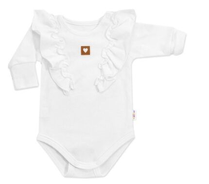 Rastúce body NATURE, dlhý rukáv s volánikmi, bavlna, biele