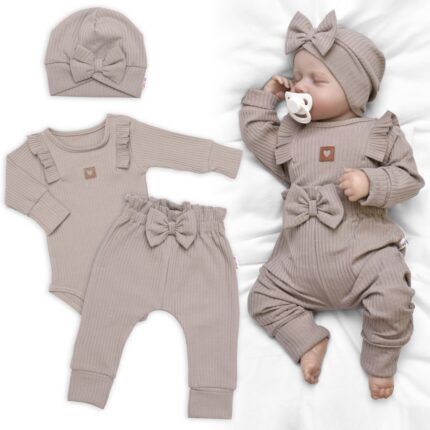 Rebrovaná rastúca súprava 3D, Baby Girl - taupe