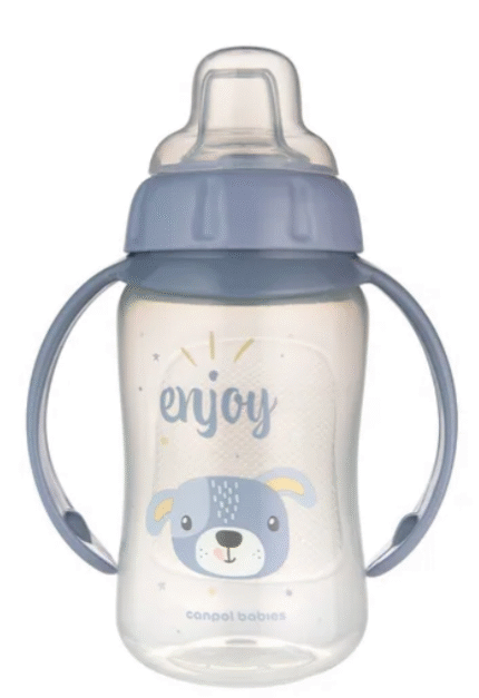 Tréningový hrnček s mäkkým silikónovým pítkom 320 ml, netekúci, modrý