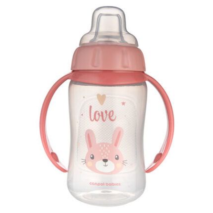 Tréninkový hrnek s měkkým silikonovým pítkem 320 ml, netekoucí, pink