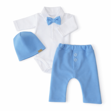 Z&Z 4-dielna sada Elegant Boy, body, nohavice, motýlik a čiapky, modrá/biela