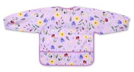 Zásterka, podbradník nepremakavý s dlhým rukávom a vreckom BabyOno - Garden, lila
