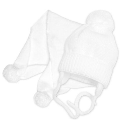 Zimná čiapka s šálom - NATURE, 0-6m - biela