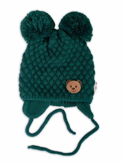 Zimná pletená čiapka Teddy Bear na zaväzovanie, zelená