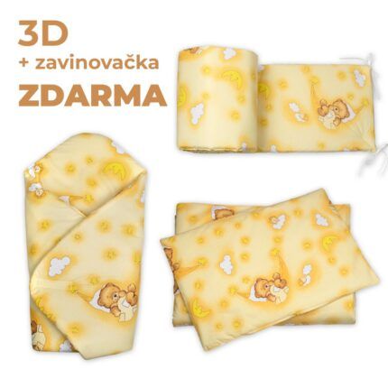 3D Mantinel s obliečkou + zavinovačka zadarmo, Medvedík krémový