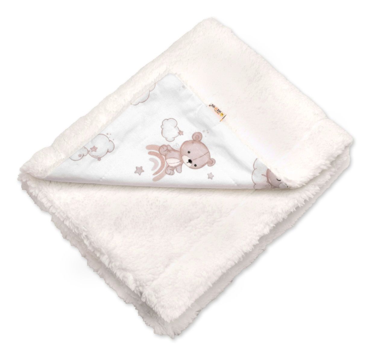 detska-luxusna-obojstranna-deka-90x75-cm-maly-medvedik-biela