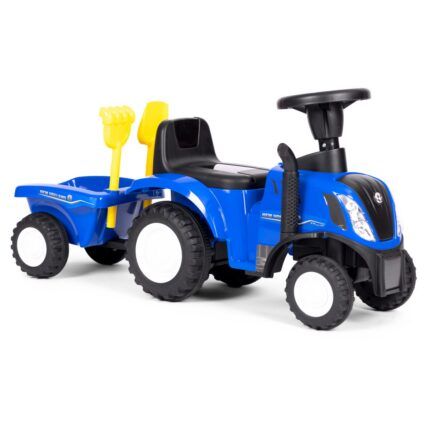 Detské odrážadlo traktor s prívesom, interaktívny volant a zvuky, modrý
