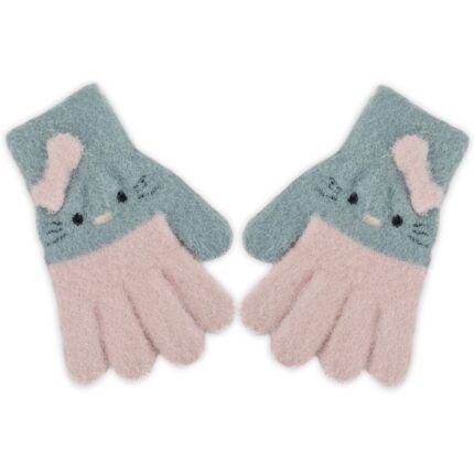 Detské zimné palcové rukavice Kitty, 12 cm, šedá, ružová