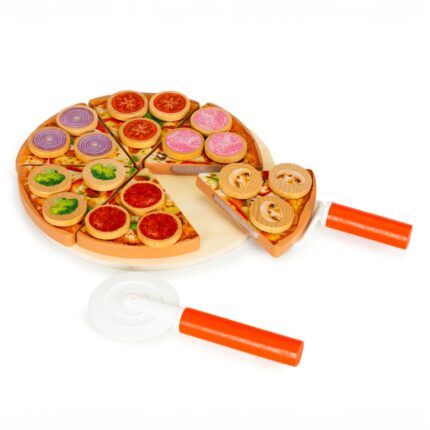 Drevená detská pizza na krájanie na suchý zips 27 ks