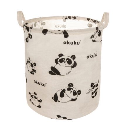Kôš na hračky, uzatvárateľný, bavlna, Panda - béžový, 43L