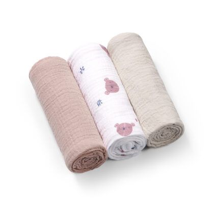 Mušelínové - super mäkké plienky BabyOno, 3ks - pudrová