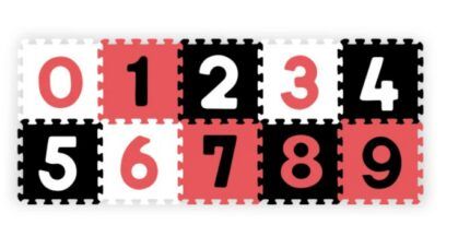 Penové puzzle, podložka  - Čísla, 10ks, čierna / červená / biela