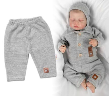 Pletené nohavice Hand Made Boy, Baby Nellys, sivé, veľ. 74