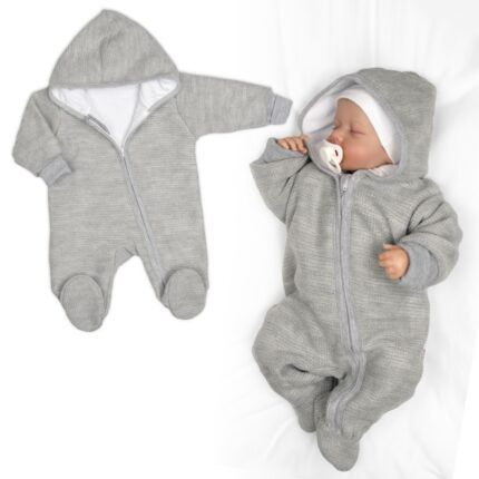 Pletený overal s kapucňou, CUTE - sivá, veľ. 68