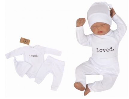 Z & Z 3-dielna súpravička body, tepláčky a čiapočka Loved - biela